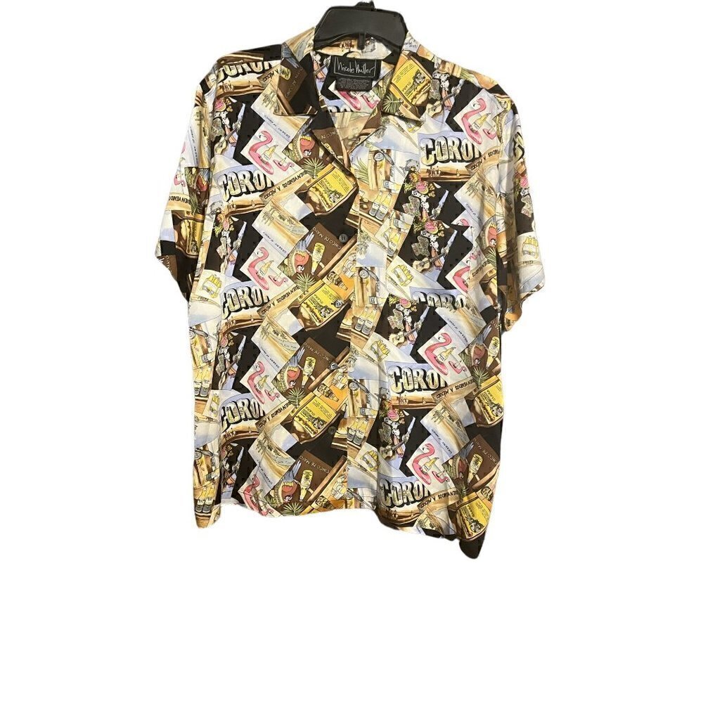 Women's Vintage Nicole Miller 100% Silk Blouse, Large, Flamingos, Corona